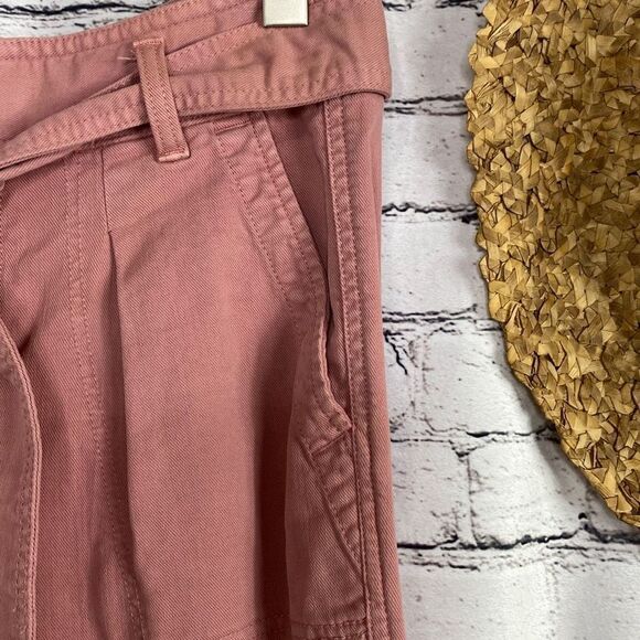 Loft Cropped PaperBag High -Rise Cotton Twill Pants‎ Tie Waist Pink 4P - Picture 3 of 12